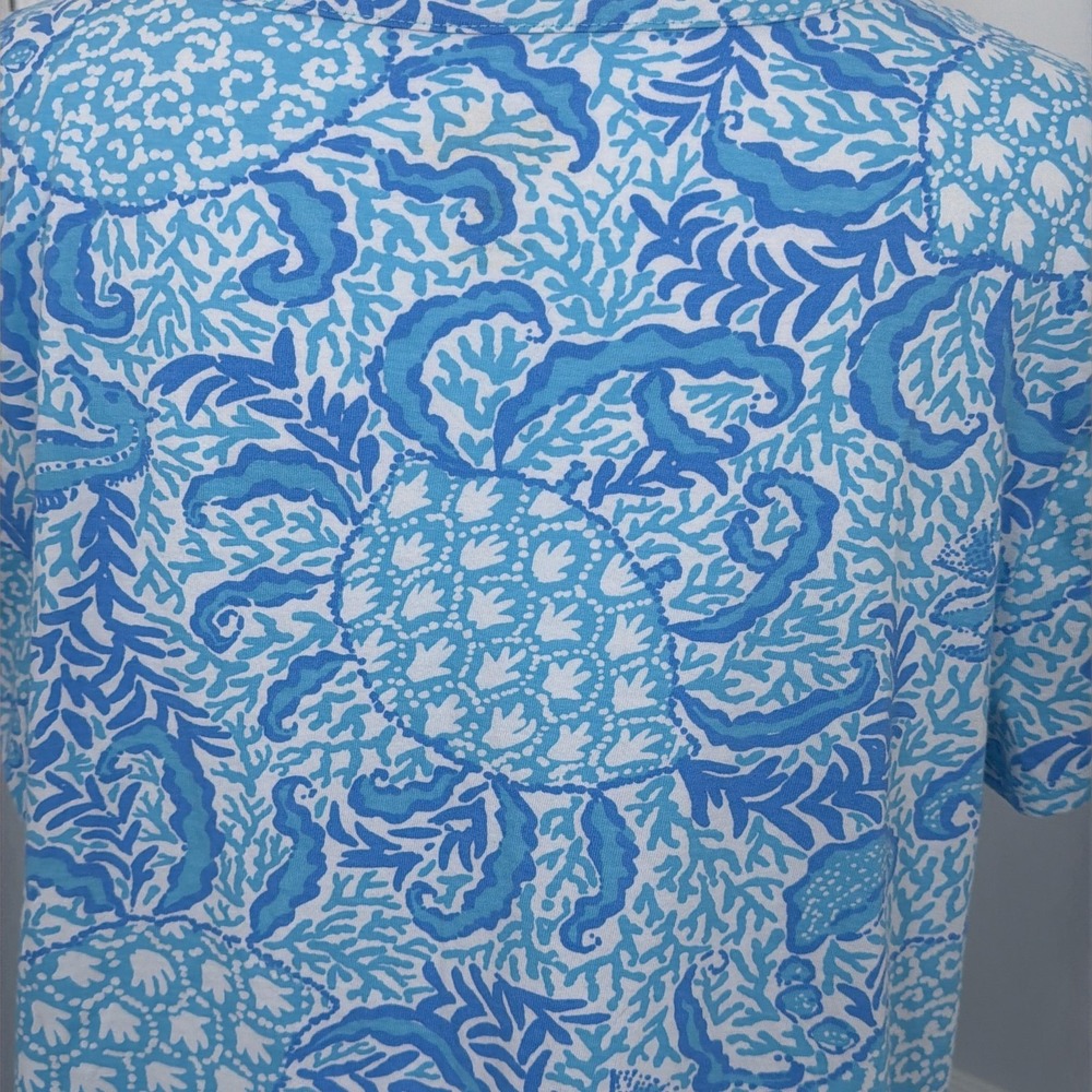 Lilly Pulitzer Dress Etta V-Neck Blue Goombay Grooves Pima Cotton Resort Beach - Picture 9 of 12